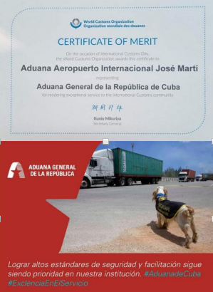 Reconocimiento mundial a aduanas de Cuba