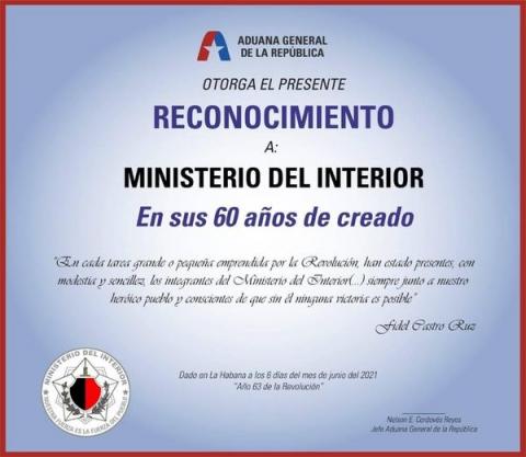 Reconocimiento al MININT Reconocimiento al MININT
