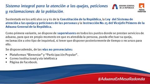 AduanaEnMesaRedonda| Sistema integral para la atención a las quejas, peticiones y reclamaciones de la población. AduanaEnMesaRedonda| Sistema integral para la atención a las quejas, peticiones y reclamaciones de la población.
