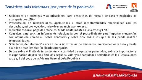 #AduanaEnMesaRedonda| Temáticas más reiteradas por parte de la población.